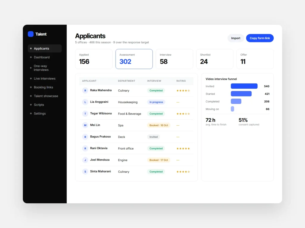 Hiring platform with video interviews